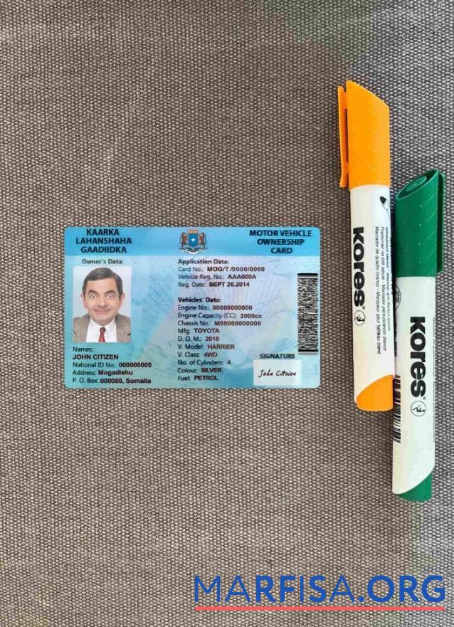 Downloadable Somalia driving license photolook template